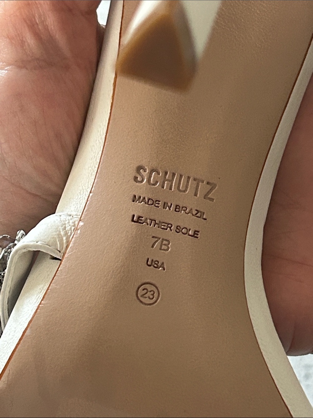 SCHUTZ Linsey White Leather Rhinestone Ankle Strap High Heel Stiletto Sandals 7 - Picture 13 of 13